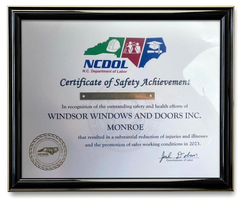 North Carolina Department of Labor Gold Safety Award