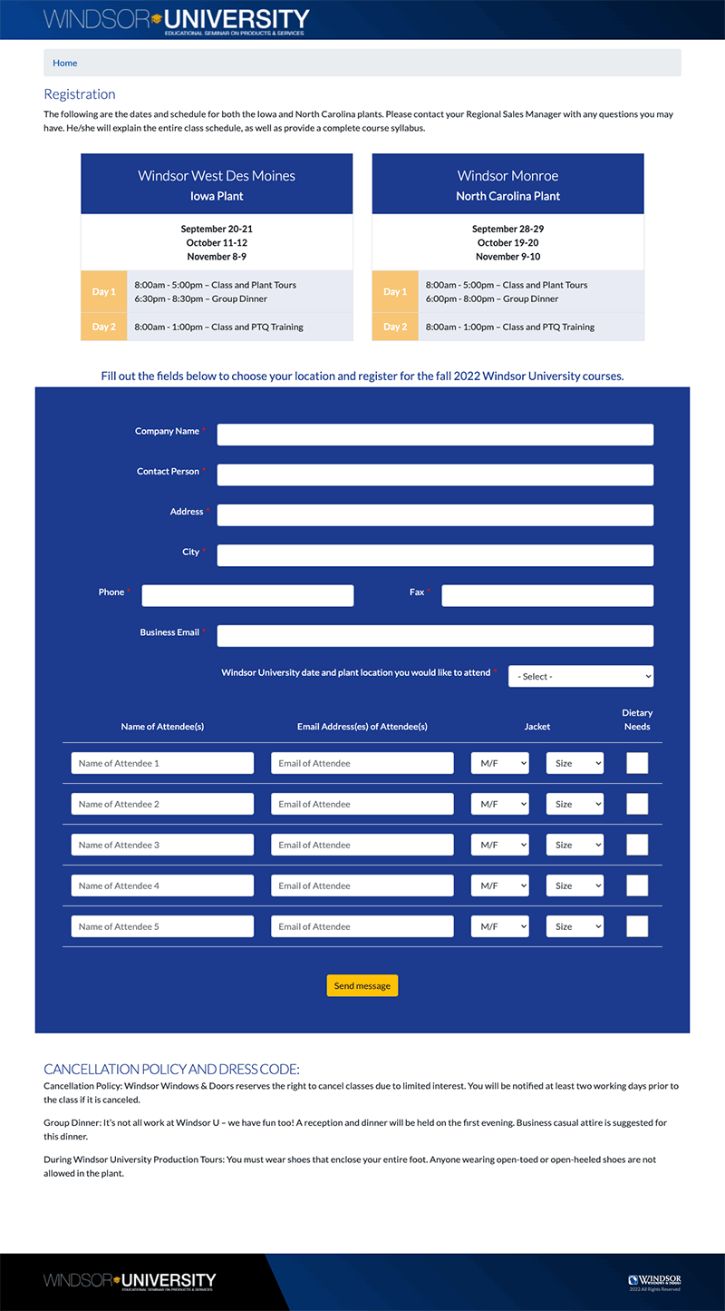 Windsor University Registration Page